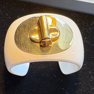 Coach White Cuff Bracelet With Gold Tone Turn Lock